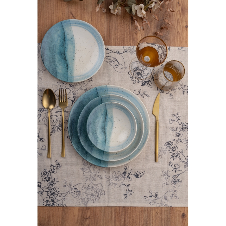 24-osainen ruokailusetti, sininen/kermanvärinen/posliini