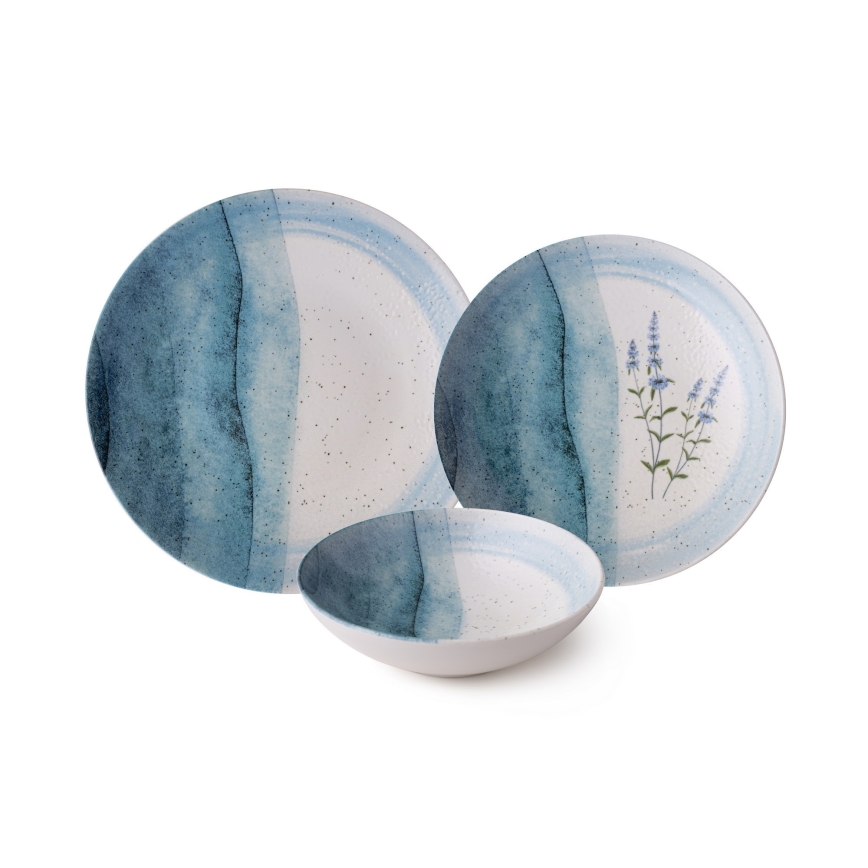 24-osainen ruokailusetti, sininen/kermanvärinen/posliini