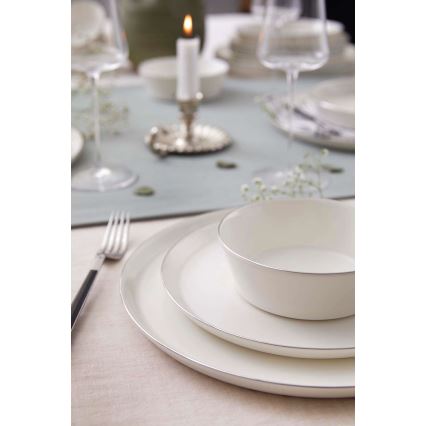 24-osainen ruokailusetti valkoinen/hopea/posliini