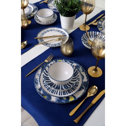 24-osainen ruokailusetti valkoinen/sininen/keraaminen