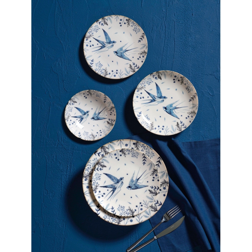 24-osainen ruokailusetti, valkoinen/sininen/posliini