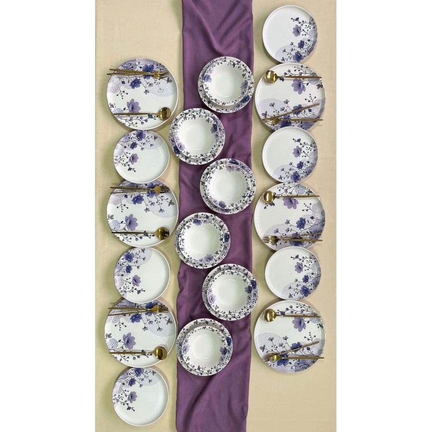 24-osainen ruokailusetti valkoinen/violetti/keramiikka