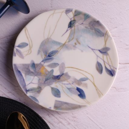 24-osainen ruokasarja valkoinen/sininen/posliini