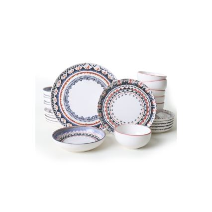 24-osainen värikäs kivitavara-astiasetti