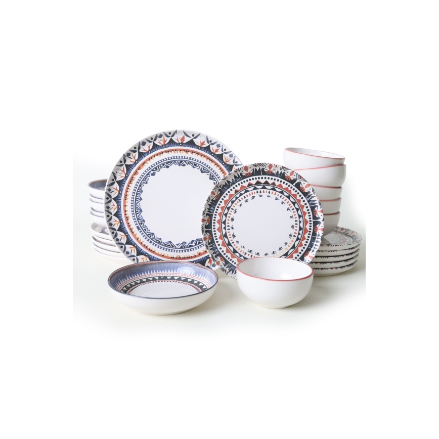 24-osainen värikäs kivitavara-astiasetti