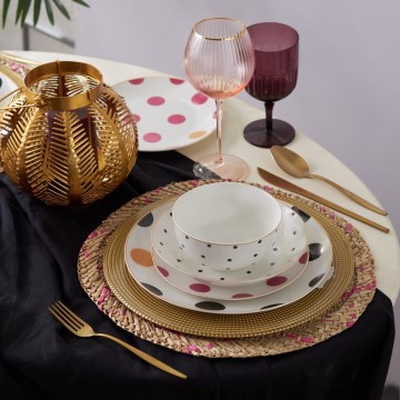 24-osainen värikäs posliininen astiasarja