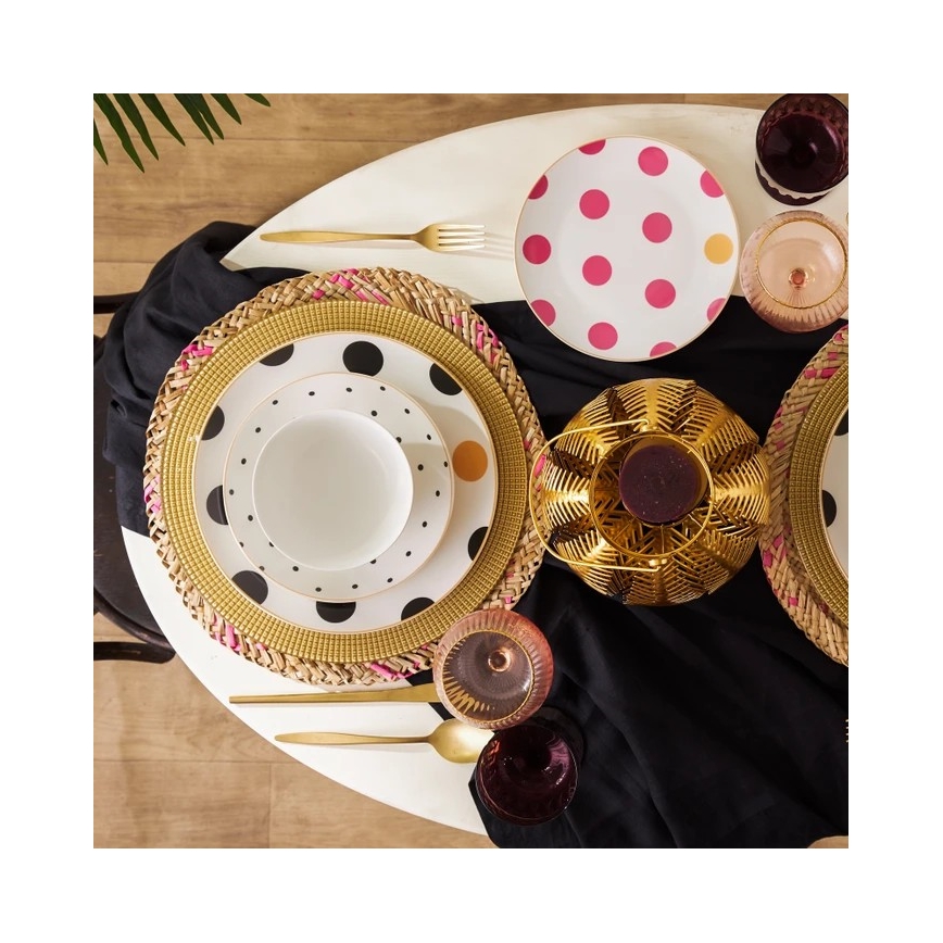 24-osainen värikäs posliininen astiasarja