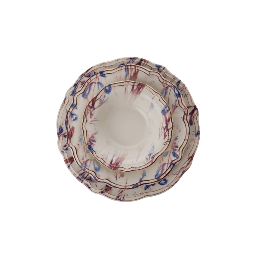 24-osainen värikäs posliininen ruokailusetti