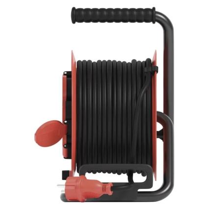 Jatkojohto kelalla, 4 pistorasiaa, 25 m, IP44, punainen