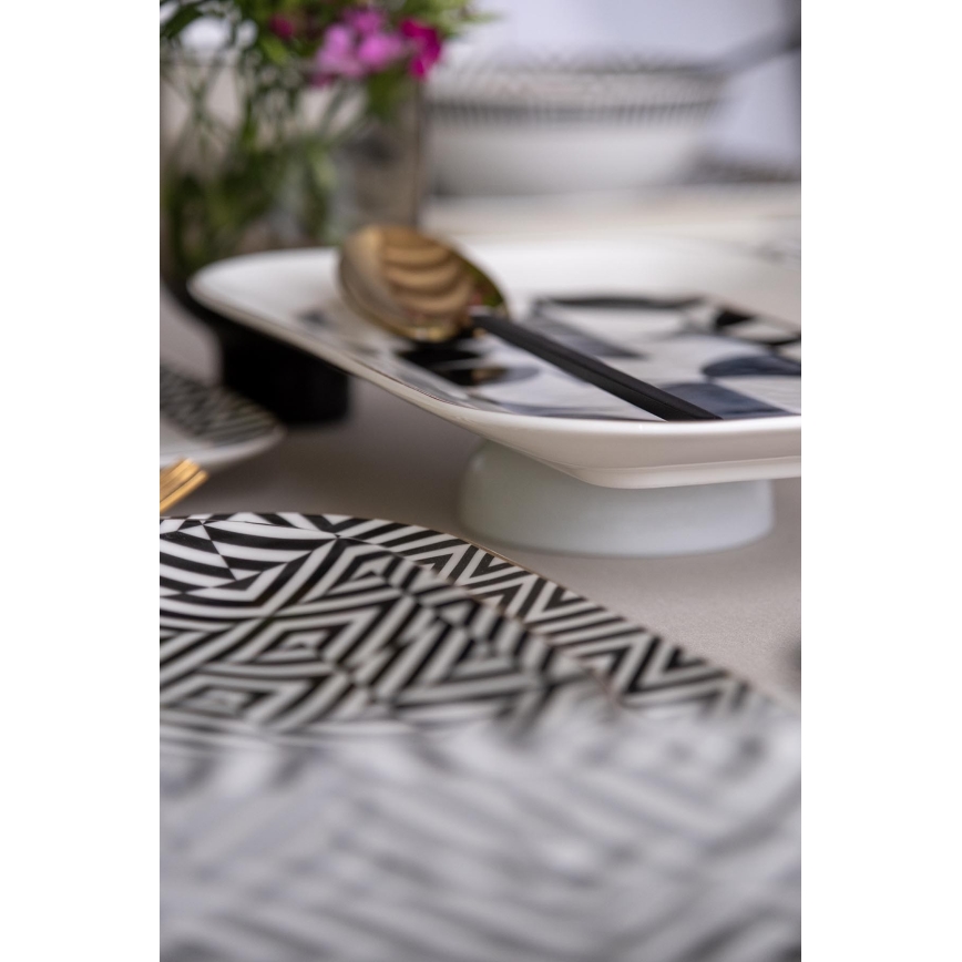 26-osainen astiasto, valkoinen/musta/posliini