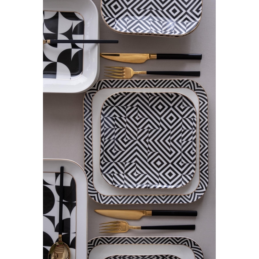 26-osainen astiasto, valkoinen/musta/posliini