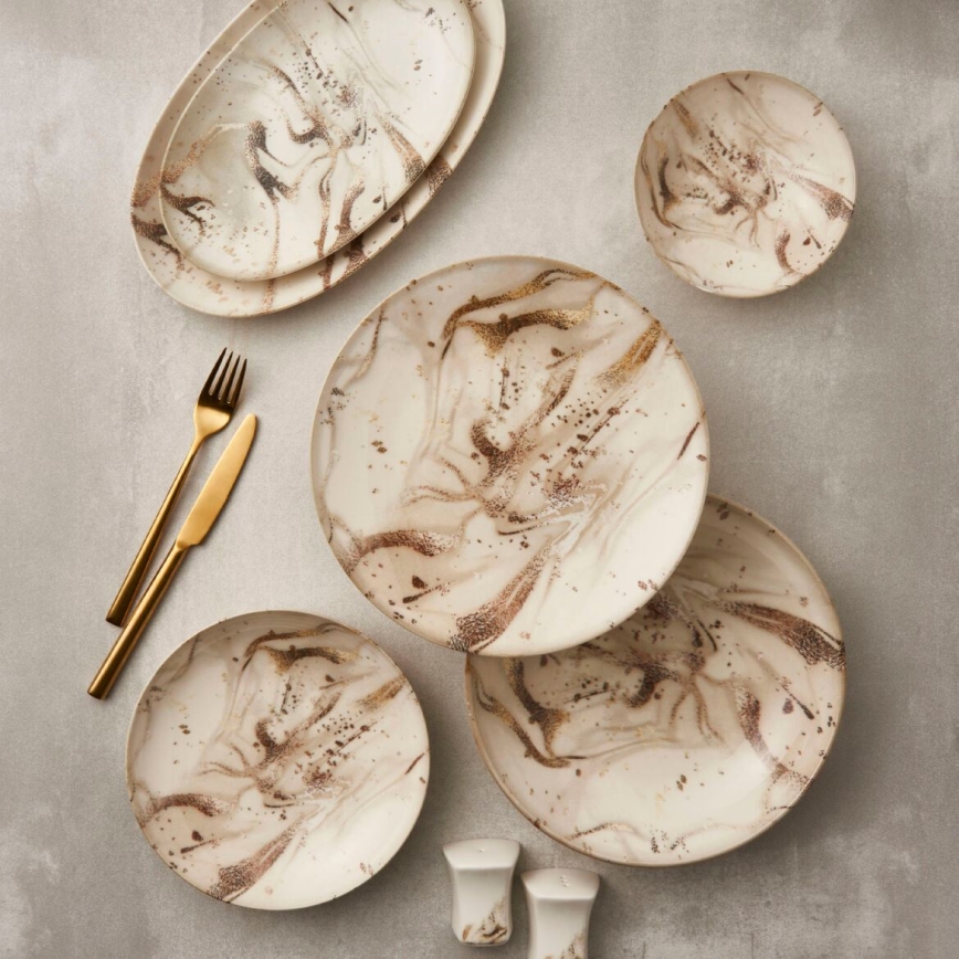 26-osainen ruokailusetti beige/ruskea/posliini