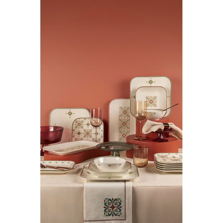 26-osainen ruokailusetti valkoinen/vihreä/posliini