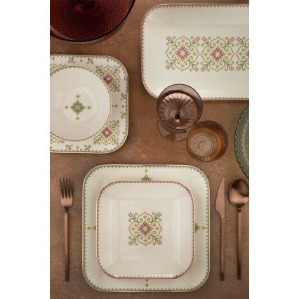 26-osainen ruokailusetti valkoinen/vihreä/posliini