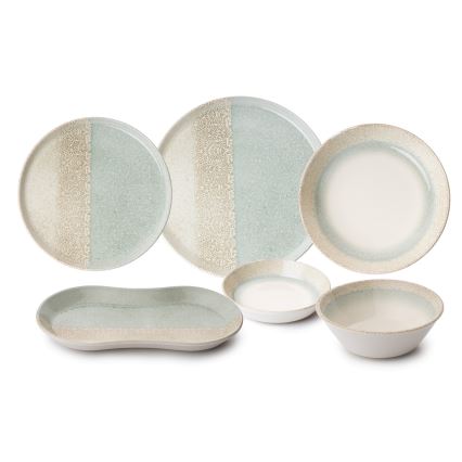 27-osainen astiasarja, beige/vihreä, posliini