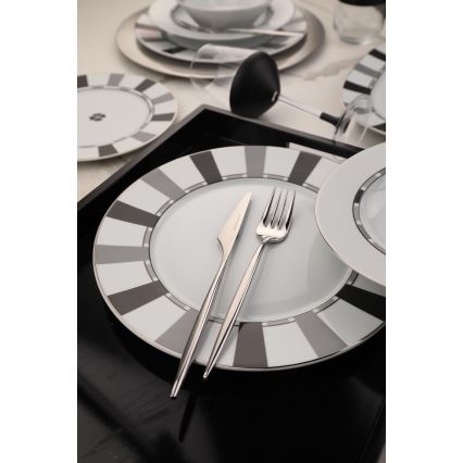 27-osainen astiasto, valkoinen/harmaa/posliini