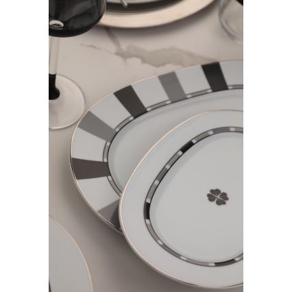 27-osainen astiasto, valkoinen/harmaa/posliini