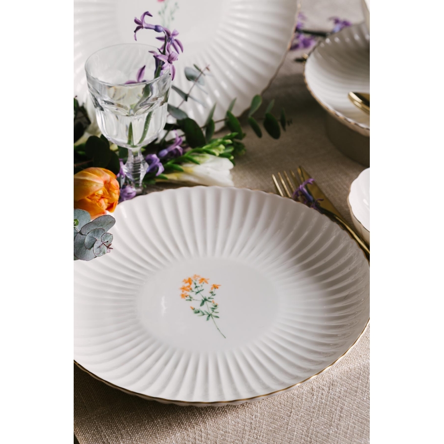 27-osainen posliininen ruokailusarja, valkoinen/kultainen