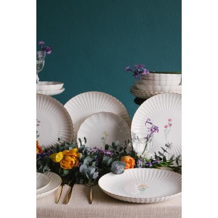 27-osainen posliininen ruokailusarja, valkoinen/kultainen