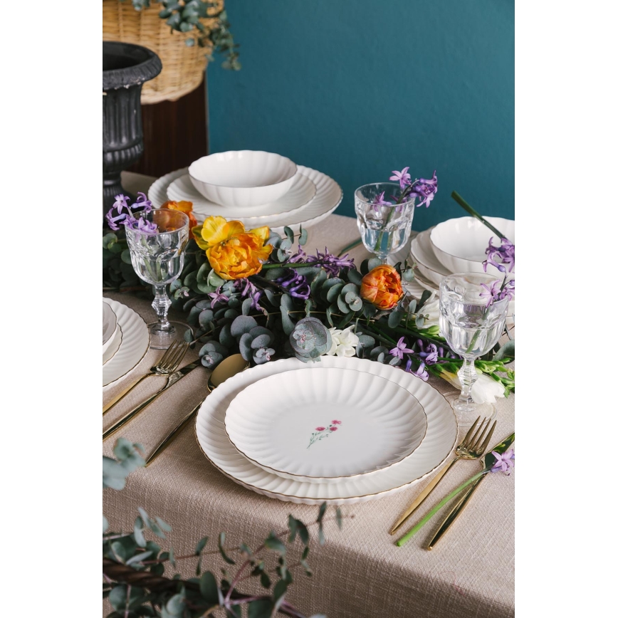 27-osainen posliininen ruokailusarja, valkoinen/kultainen