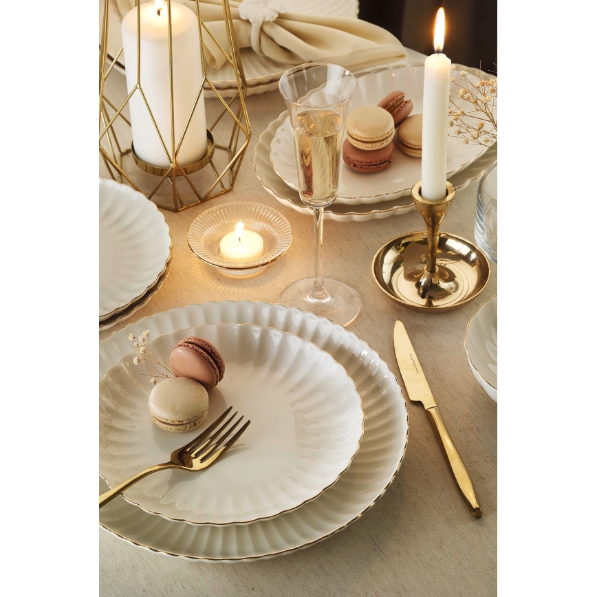 27-osainen posliininen ruokailusarja, valkoinen/kultainen