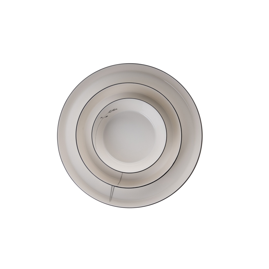 27-osainen ruokailusetti, valkoinen/musta, posliini