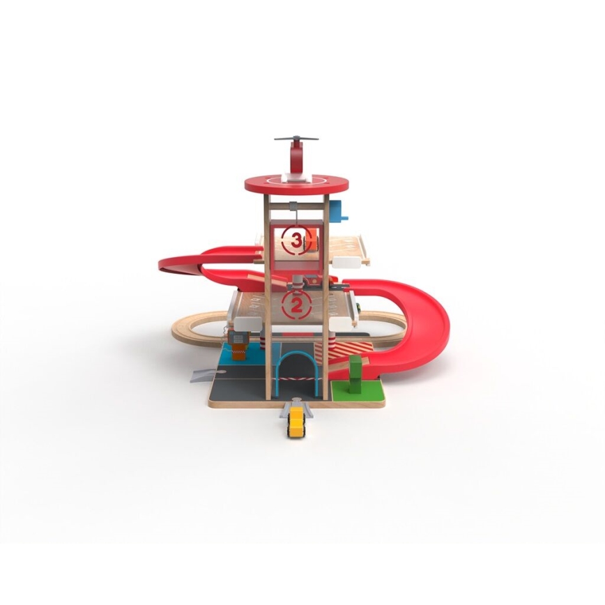 2Kids Toys - Puinen autotalli junaradalla