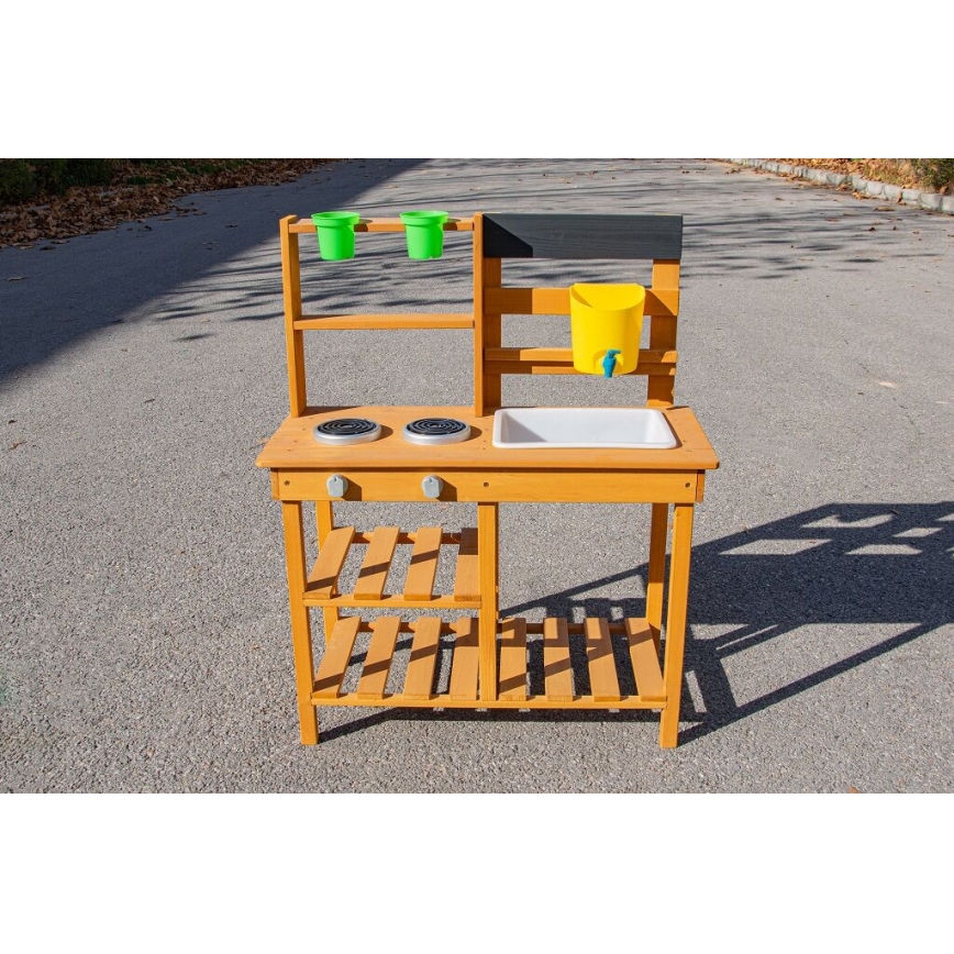 2Kids Toys - Puinen puutarhaleikkikeittiö tiskialtaalla
