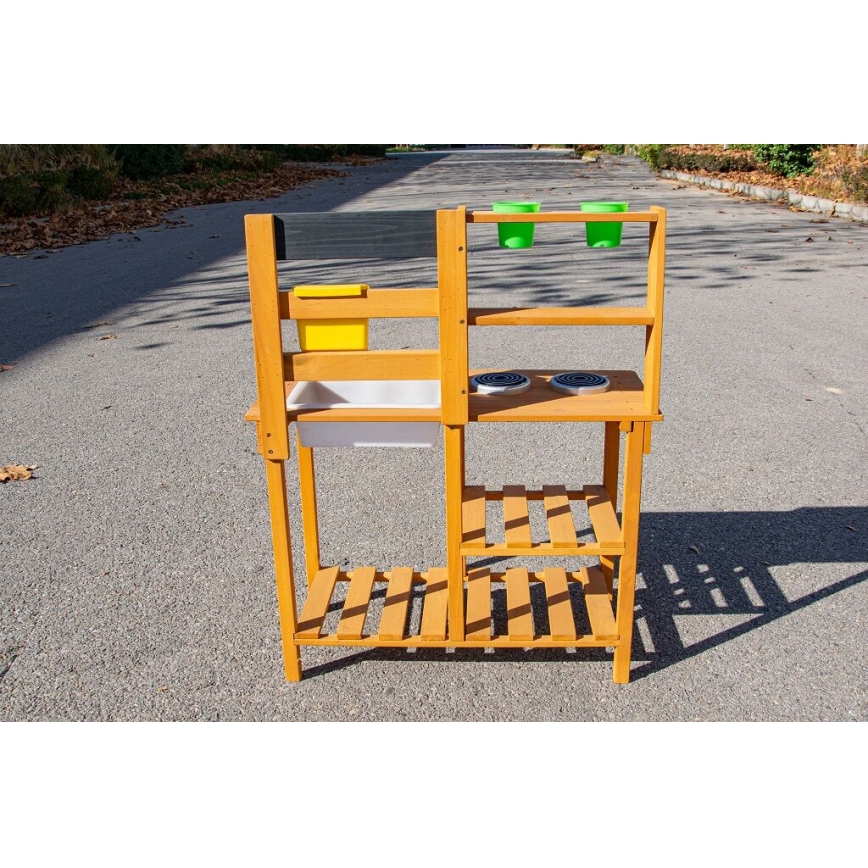 2Kids Toys - Puinen puutarhaleikkikeittiö tiskialtaalla