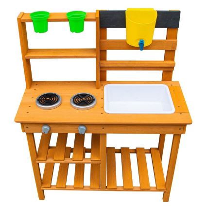 2Kids Toys - Puinen puutarhaleikkikeittiö tiskialtaalla