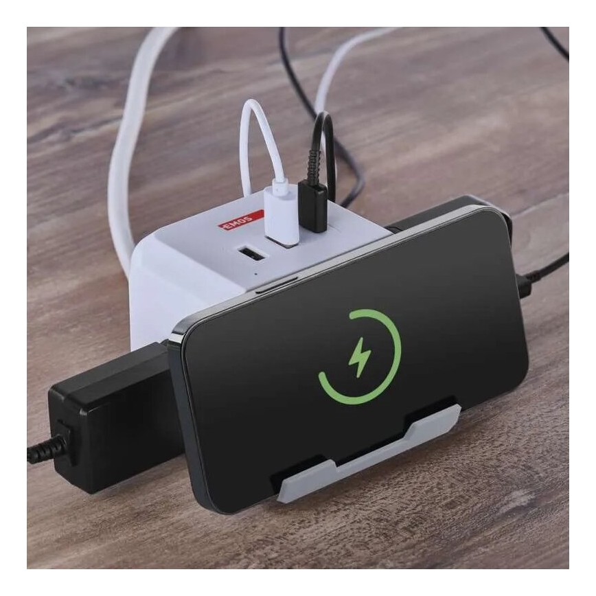 Jatkojohto pistorasialla ja langattomalla QI-latauksella 2Z + 2xUSB-A + 1xUSB-C 2m valkoinen
