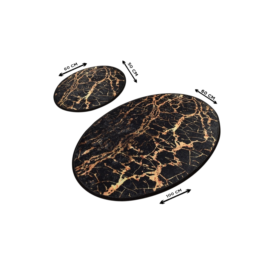 SETTI 2 kpl Kylpyhuoneen matto GOLDES 60/100 cm musta/kulta