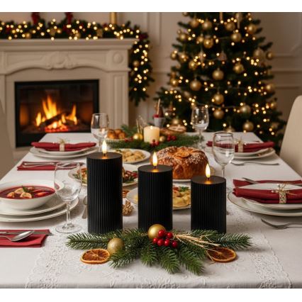 3 kpl BRILLO LED-kynttiläsetti, LED/2xAA, musta + kaukosäädin