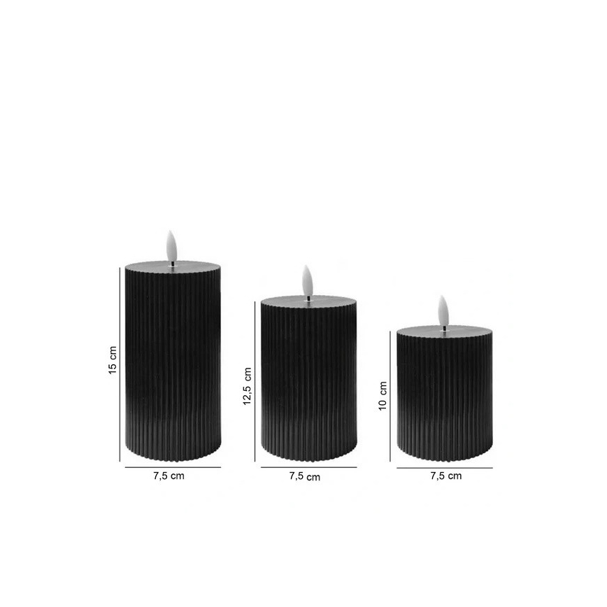 3 kpl BRILLO LED-kynttiläsetti, LED/2xAA, musta + kaukosäädin