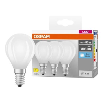 3 kpl LED-polttimo BASE CLASSIC FILAMENT E14, 5,9 W, 230 V, 4000 K - Osram