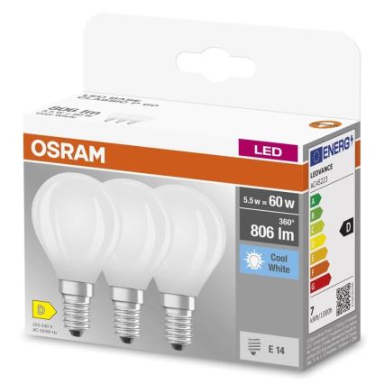 3 kpl LED-polttimo BASE CLASSIC FILAMENT E14, 5,9 W, 230 V, 4000 K - Osram