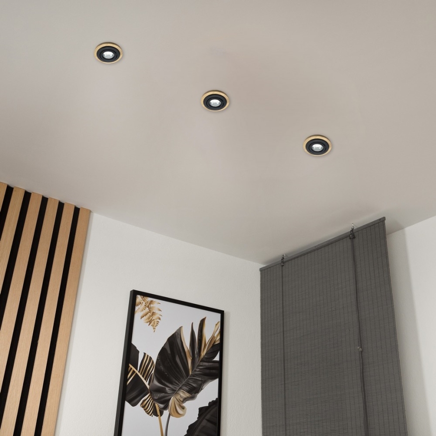 3 kpl setti upotettava kattovalaisin TOBBY 1xGU10/20W/230V halkaisija 11,5 cm tammi/musta