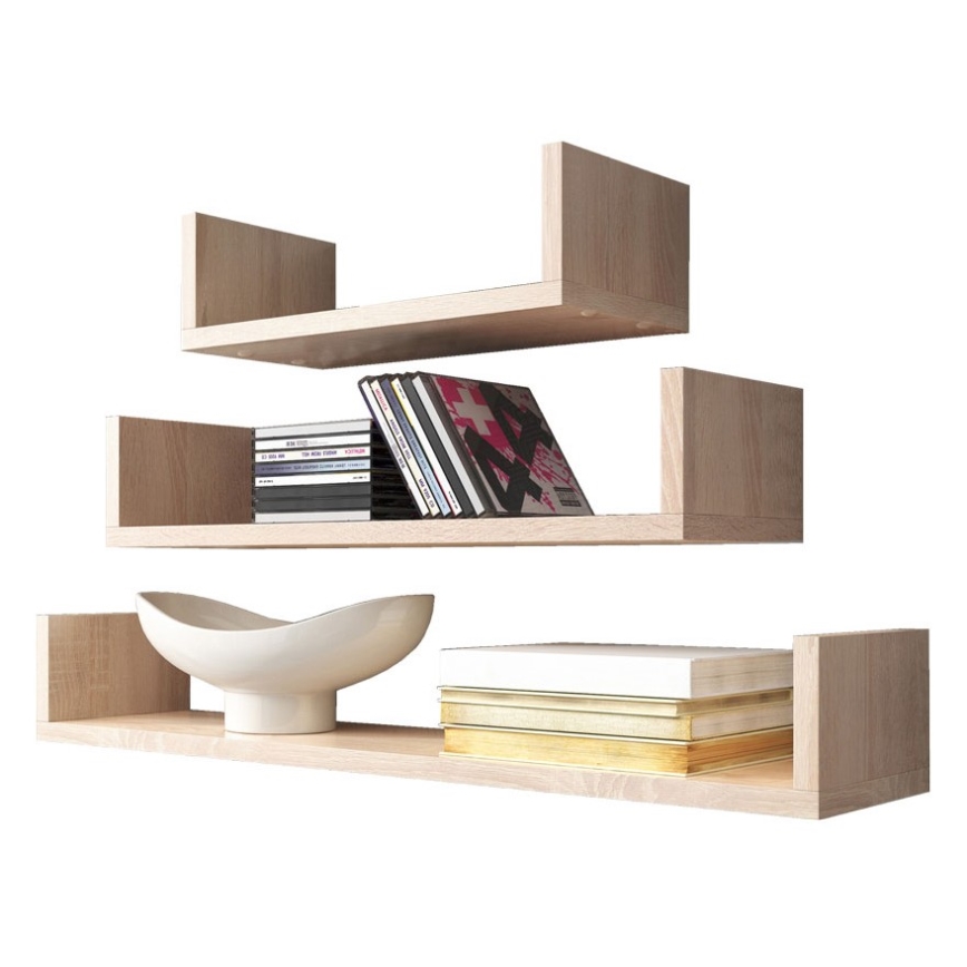 3 kpl TRIO seinähyllyjä 40/60/80 x 11 x 18 cm sonoma-tammi