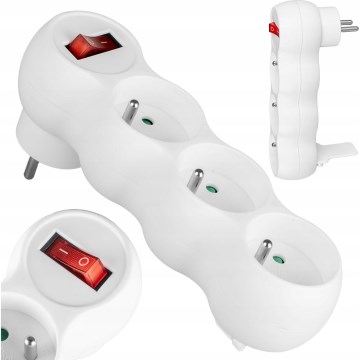 3-paikkainen jatkopistorasia kytkimellä