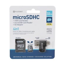 4in1 MicroSDHC 32 Gt + SD-sovitin + MicroSD-kortinlukija + OTG-sovitin