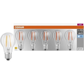 5 kpl LED-lamppusetti BASE CLASSIC FILAMENT A60 E27/7W/230V 4000K - Osram