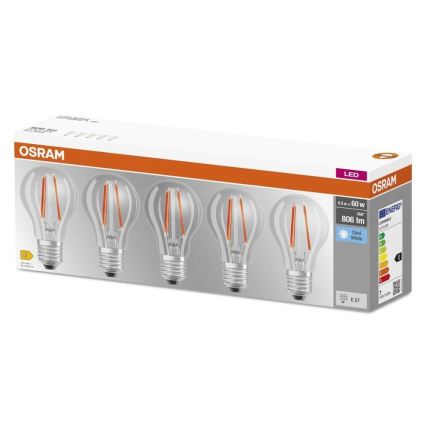 5 kpl LED-lamppusetti BASE CLASSIC FILAMENT A60 E27/7W/230V 4000K - Osram