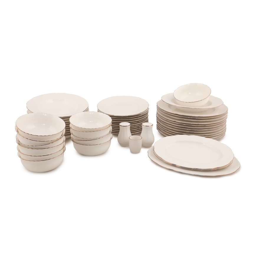 54-osainen ruokailusetti, valkoinen/kuparinen/luunvärinen posliini