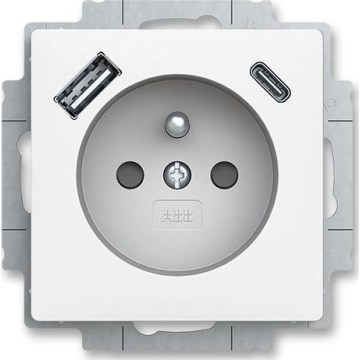 ABB 5569T-A32357 240 -Kotitalouspistorasia ilman kehystä ZONI 250V 1xUSB A+C mattavalkoinen