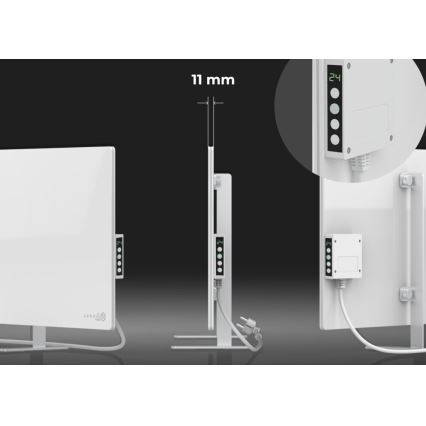 AENO - Älykäs sähköinen infrapaneeli LED-näytöllä 700 W ajastin/termostaatti IP44 Wi‑Fi valkoinen