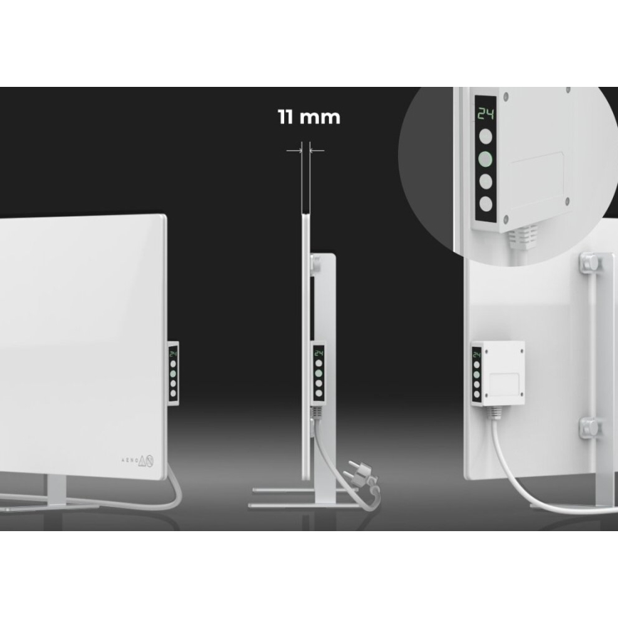 AENO - Älykäs sähköinen infrapaneeli LED-näytöllä 700 W ajastin/termostaatti IP44 Wi‑Fi valkoinen