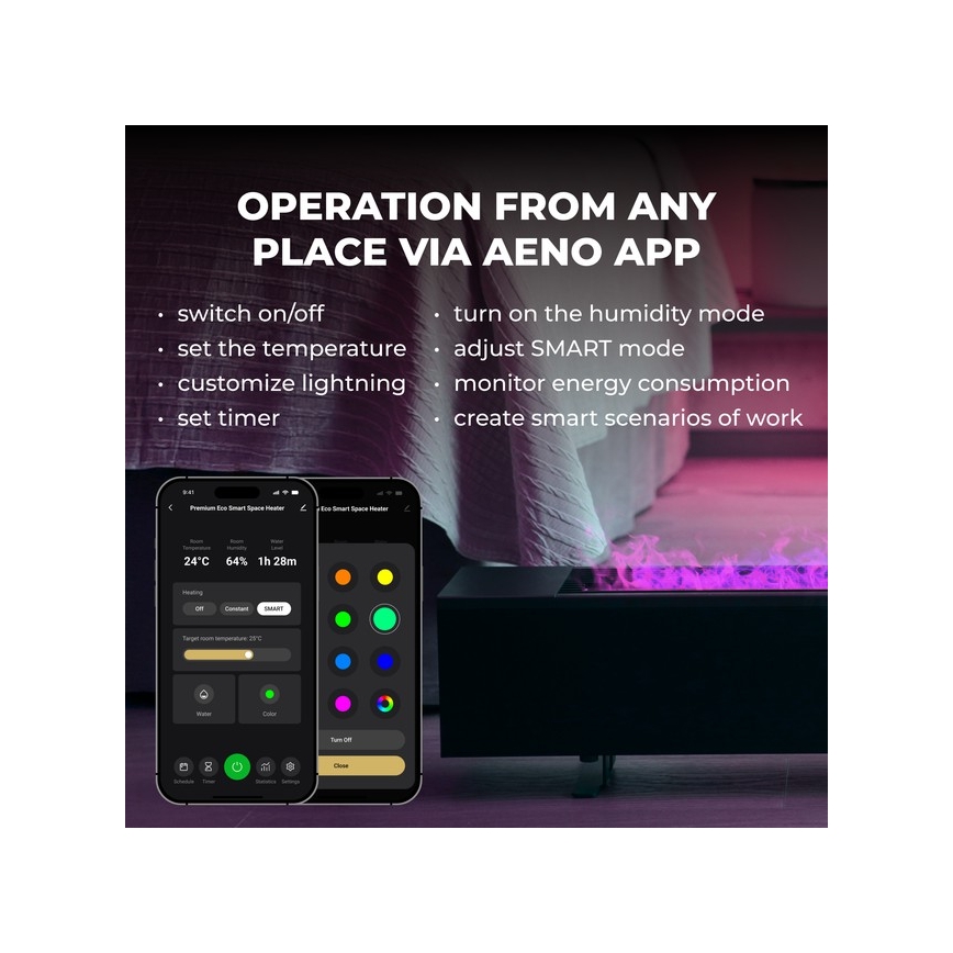 AENO - Älykäs sähkölämmityslaite/konvektori 1000/2000 W musta