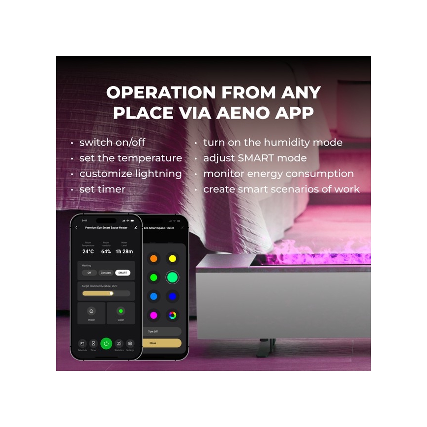 AENO - Älykäs sähköpatteri/konvektori 1000/2000W valkoinen