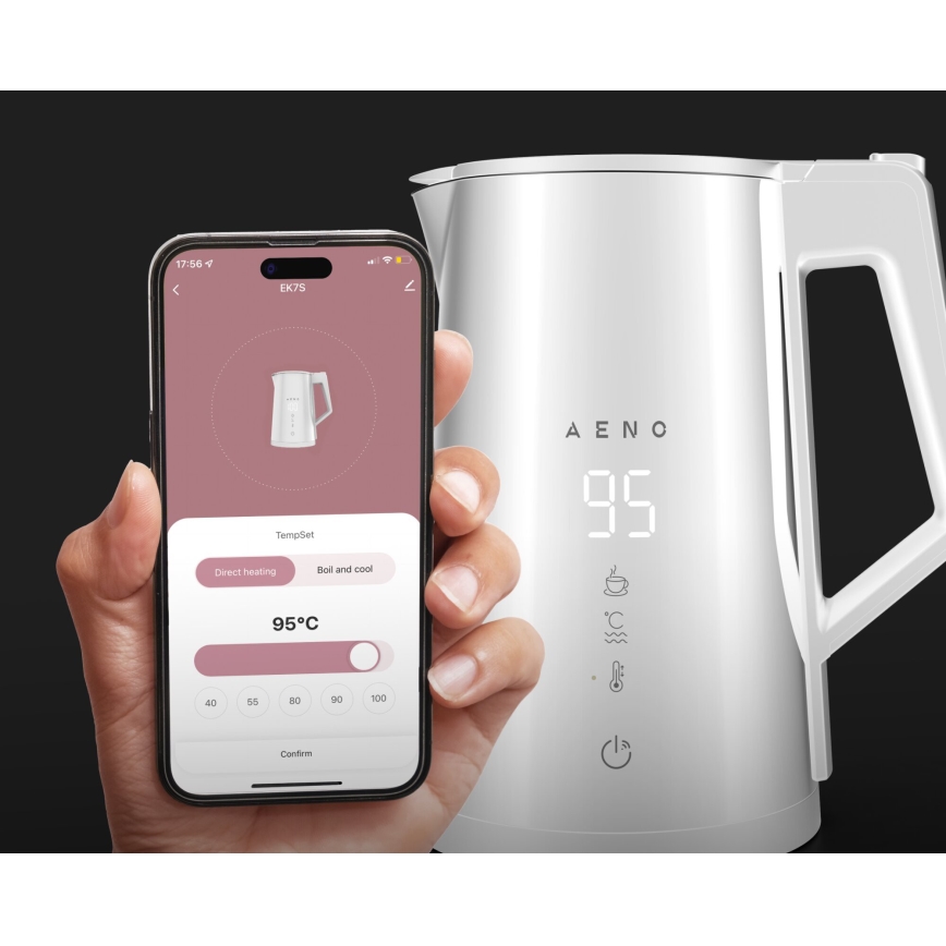 AENO - Älykäs vedenkeitin LED-näytöllä 1,7 l 2200W/230V valkoinen