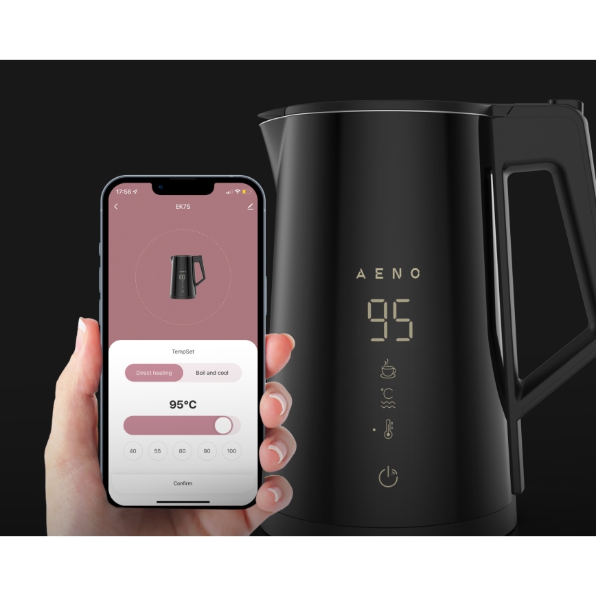 AENO - Älykäs vedenkeitin LED-näytöllä 1,7 l 2200W/230V musta